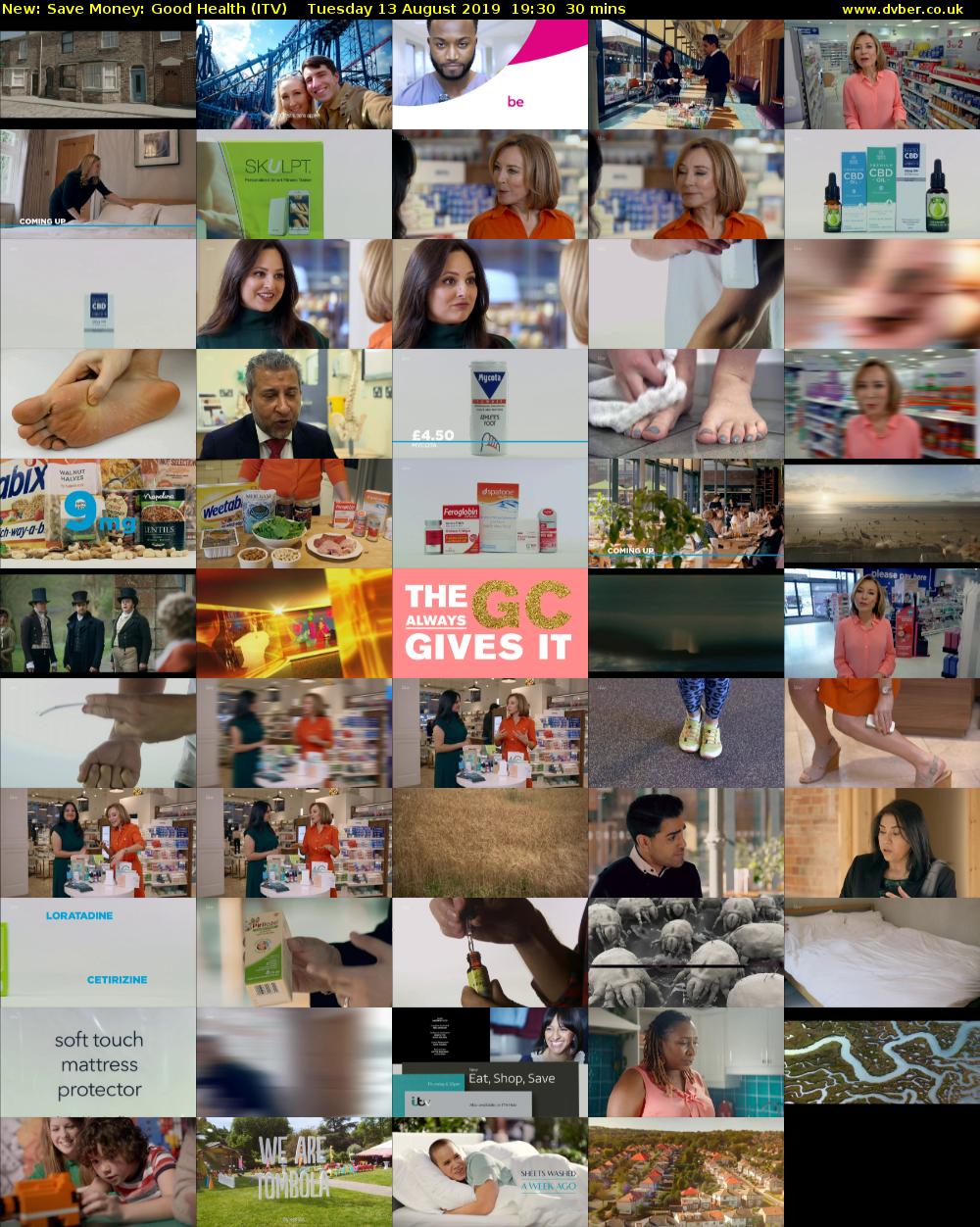 Save Money: Good Health (ITV) Tuesday 13 August 2019 19:30 - 20:00