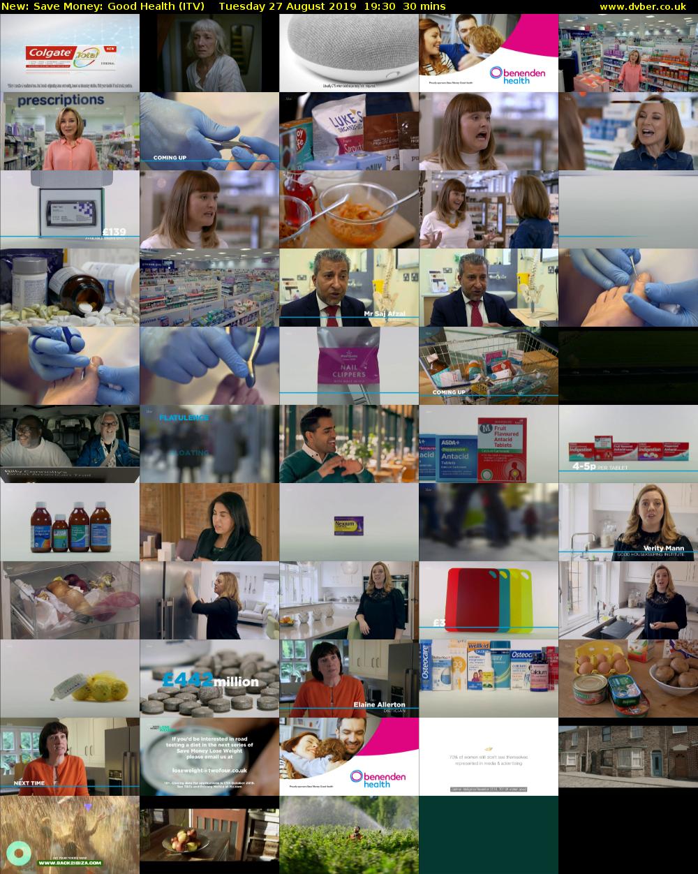 Save Money: Good Health (ITV) Tuesday 27 August 2019 19:30 - 20:00