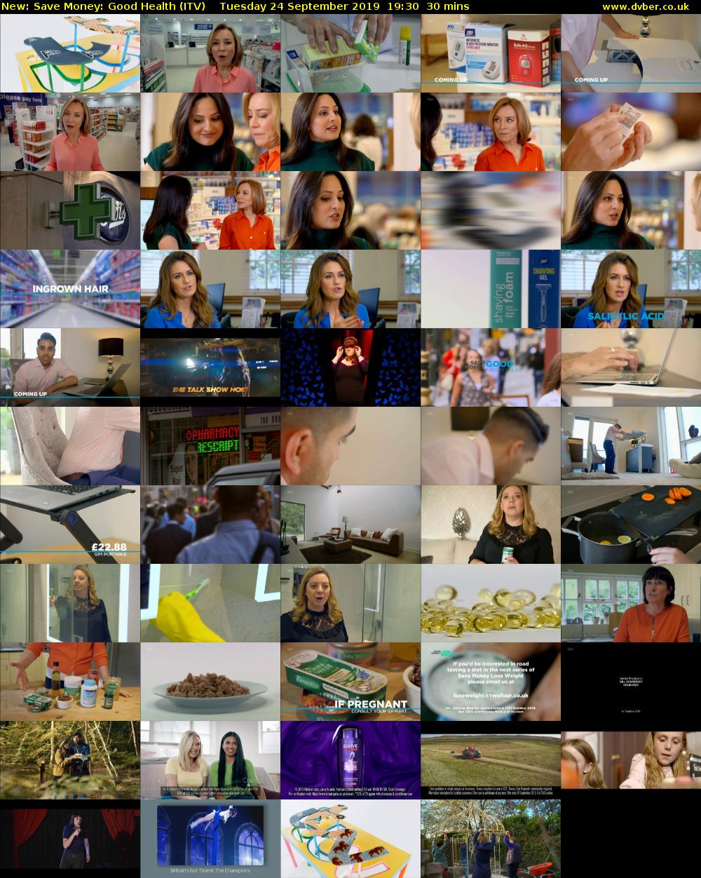 Save Money: Good Health (ITV) Tuesday 24 September 2019 19:30 - 20:00
