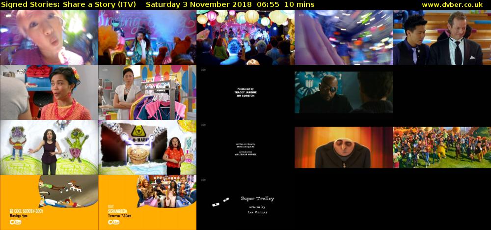 Signed Stories: Share a Story (ITV) Saturday 3 November 2018 06:55 - 07:05