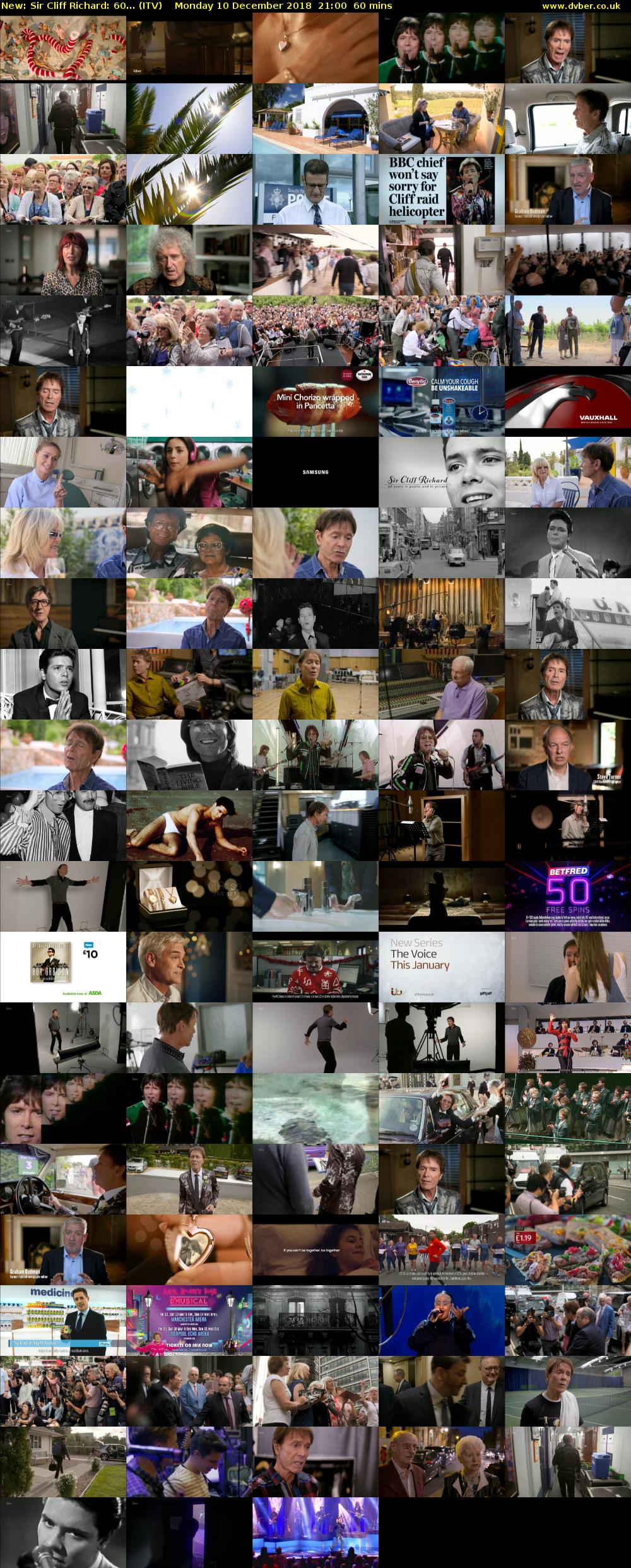 Sir Cliff Richard: 60... (ITV) Monday 10 December 2018 21:00 - 22:00