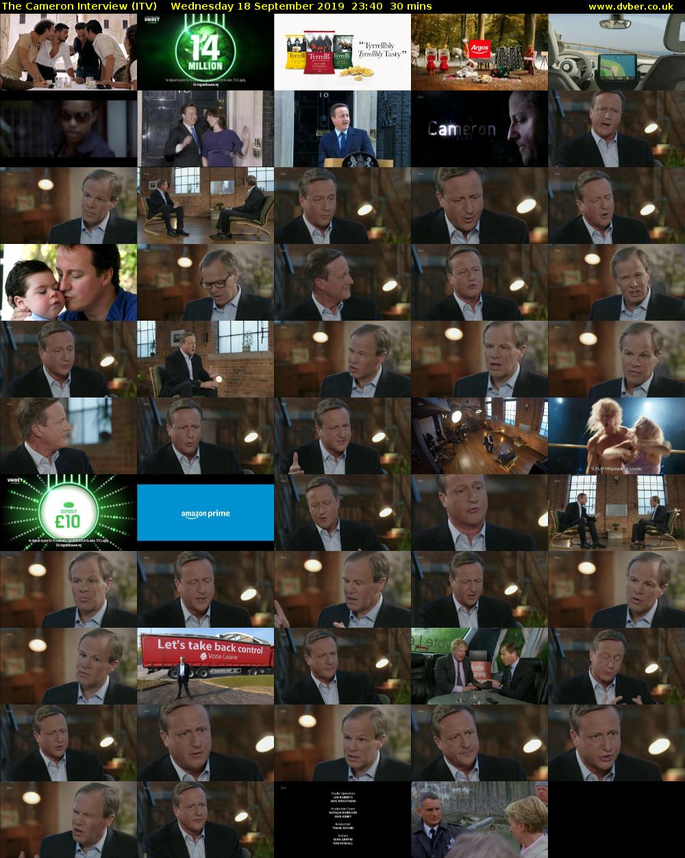 The Cameron Interview (ITV) Wednesday 18 September 2019 23:40 - 00:10