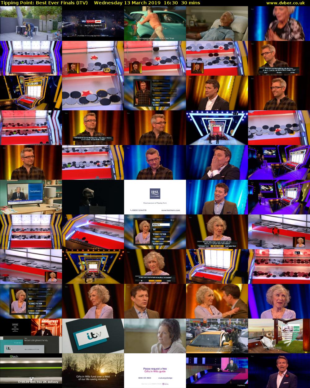 Tipping Point: Best Ever Finals (ITV) Wednesday 13 March 2019 16:30 - 17:00