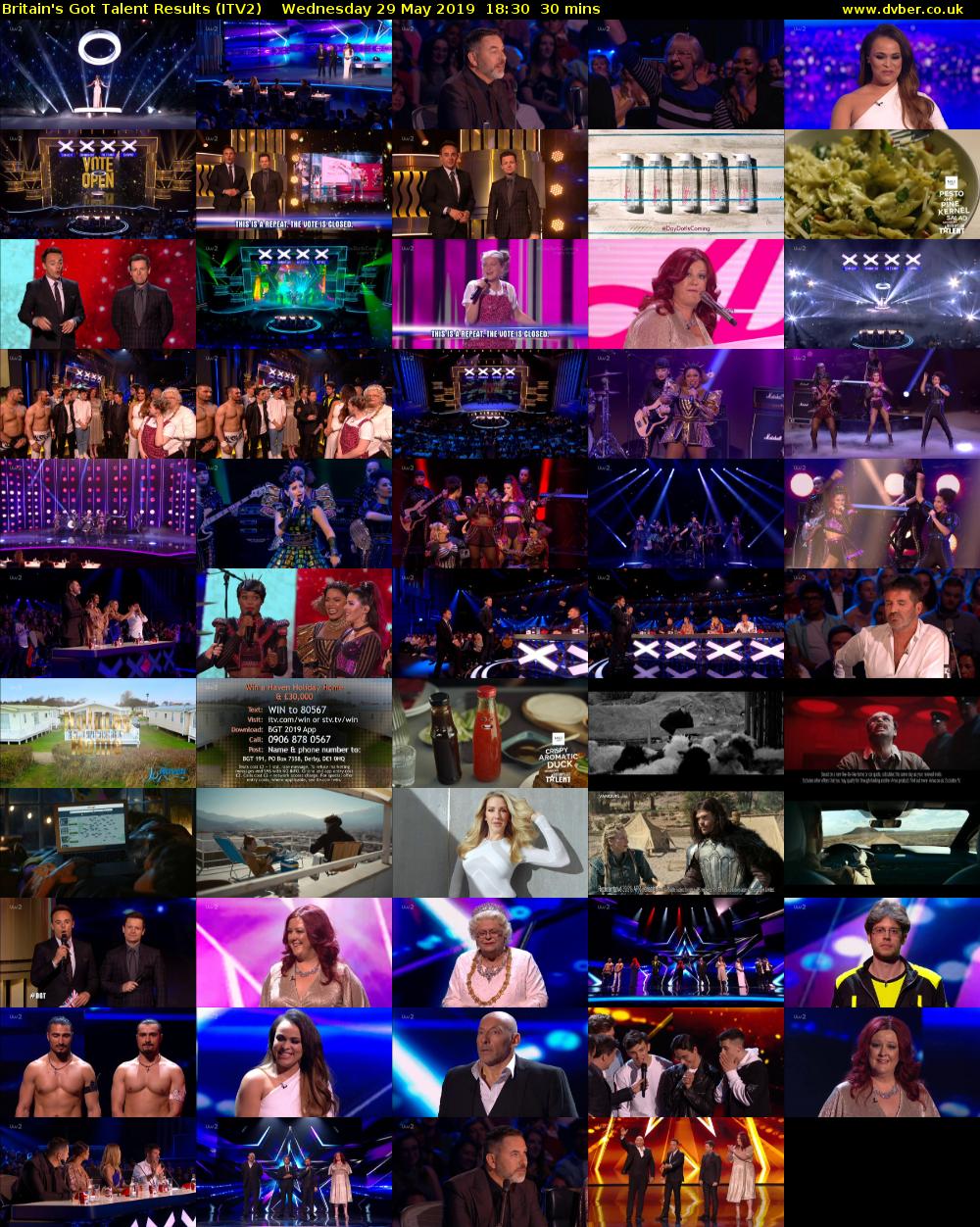 Britain's Got Talent Results (ITV2) Wednesday 29 May 2019 18:30 - 19:00