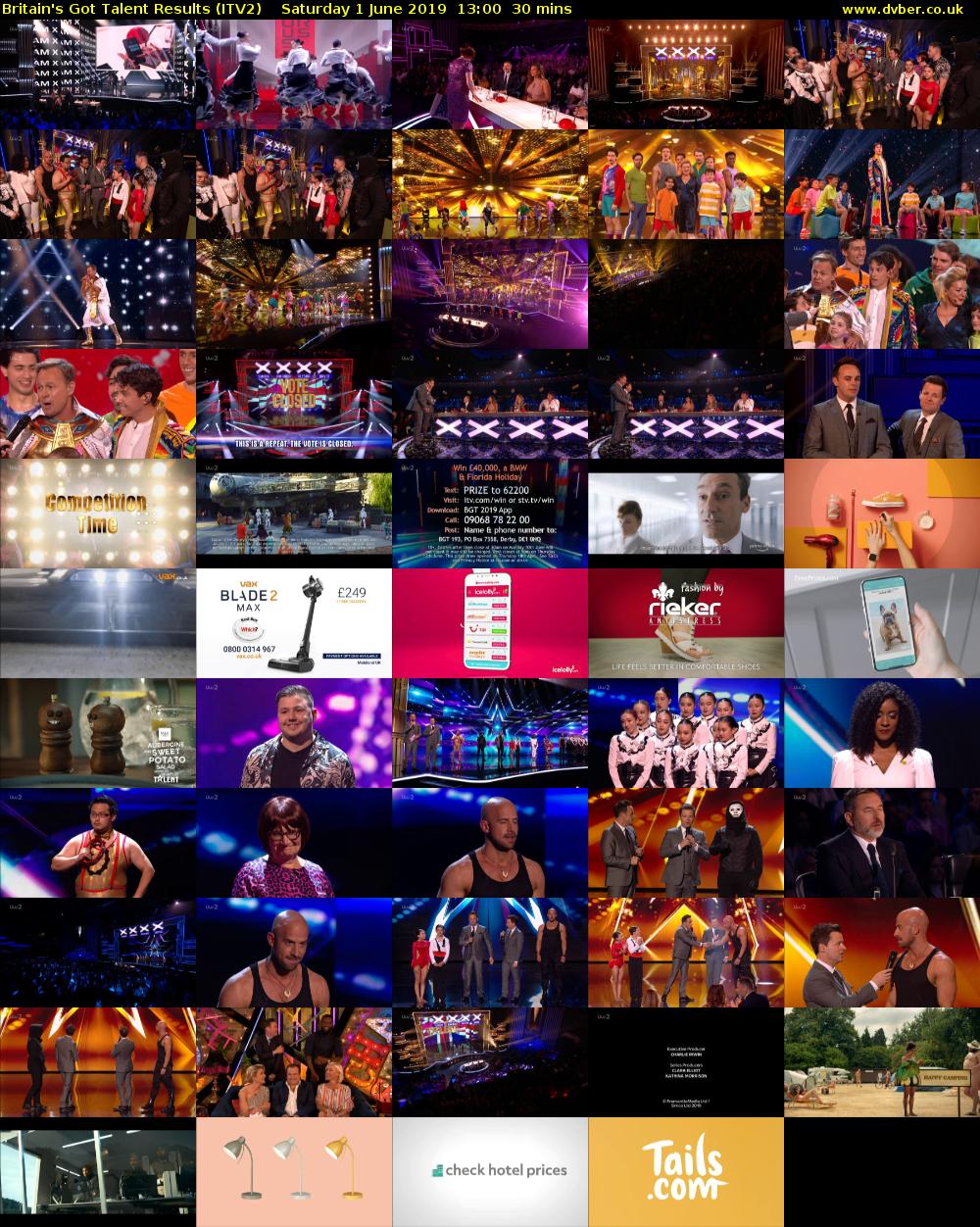 Britain's Got Talent Results (ITV2) Saturday 1 June 2019 13:00 - 13:30