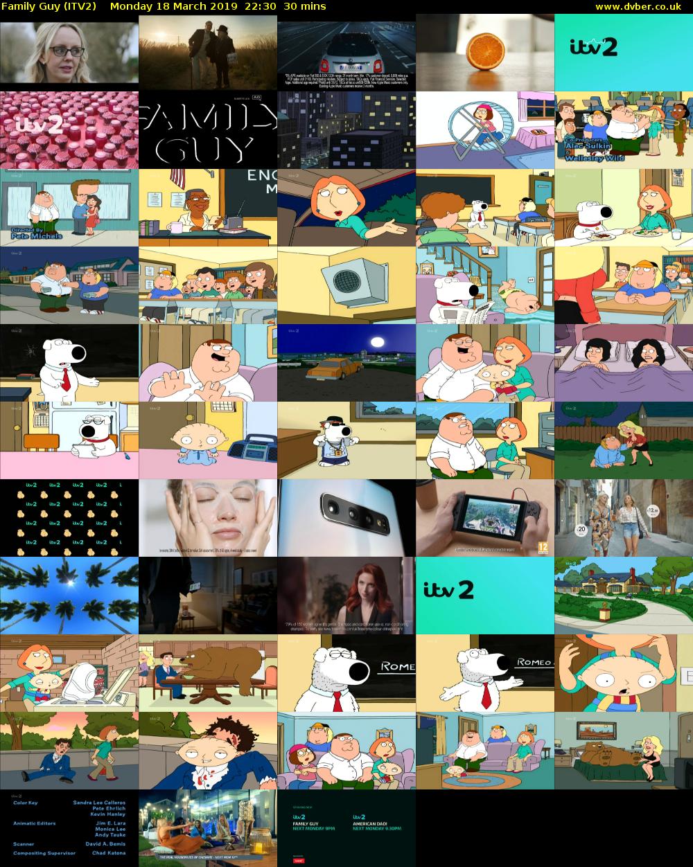 Family Guy (ITV2) Monday 18 March 2019 22:30 - 23:00