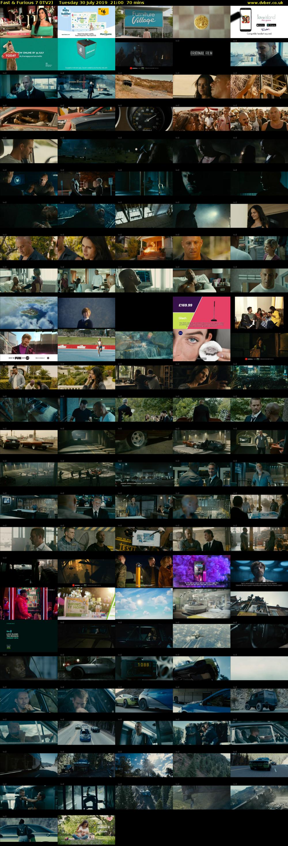 Fast & Furious 7 (ITV2) Tuesday 30 July 2019 21:00 - 22:10
