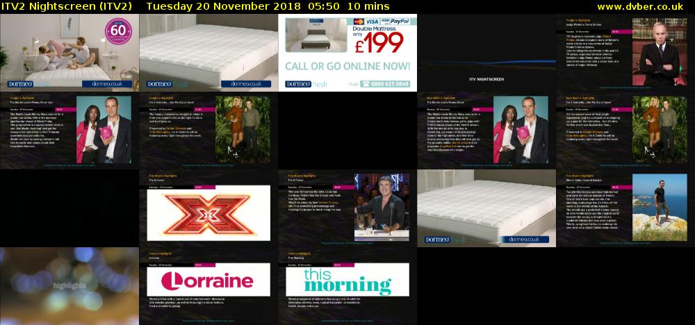 ITV2 Nightscreen (ITV2) Tuesday 20 November 2018 05:50 - 06:00