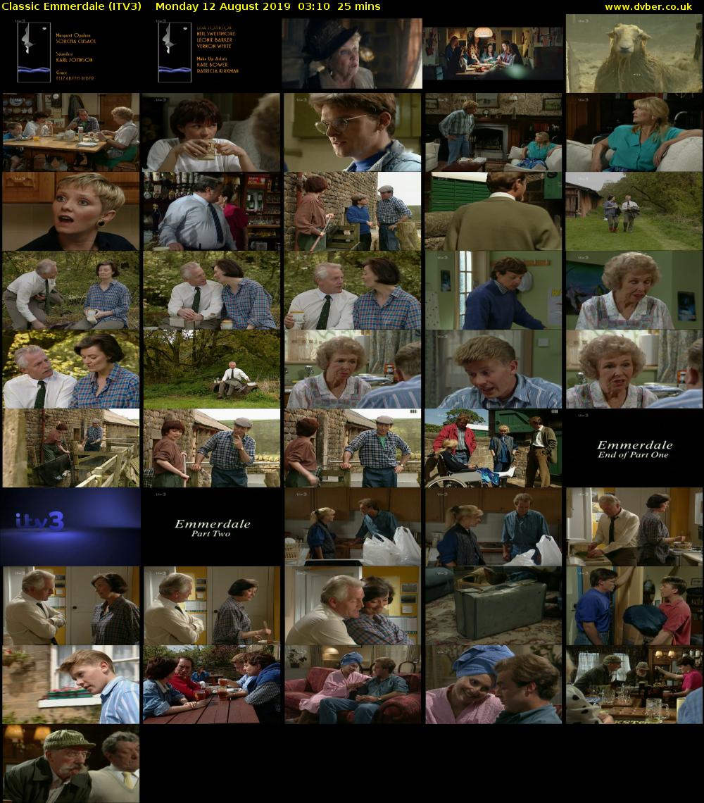 Classic Emmerdale (ITV3) Monday 12 August 2019 03:10 - 03:35