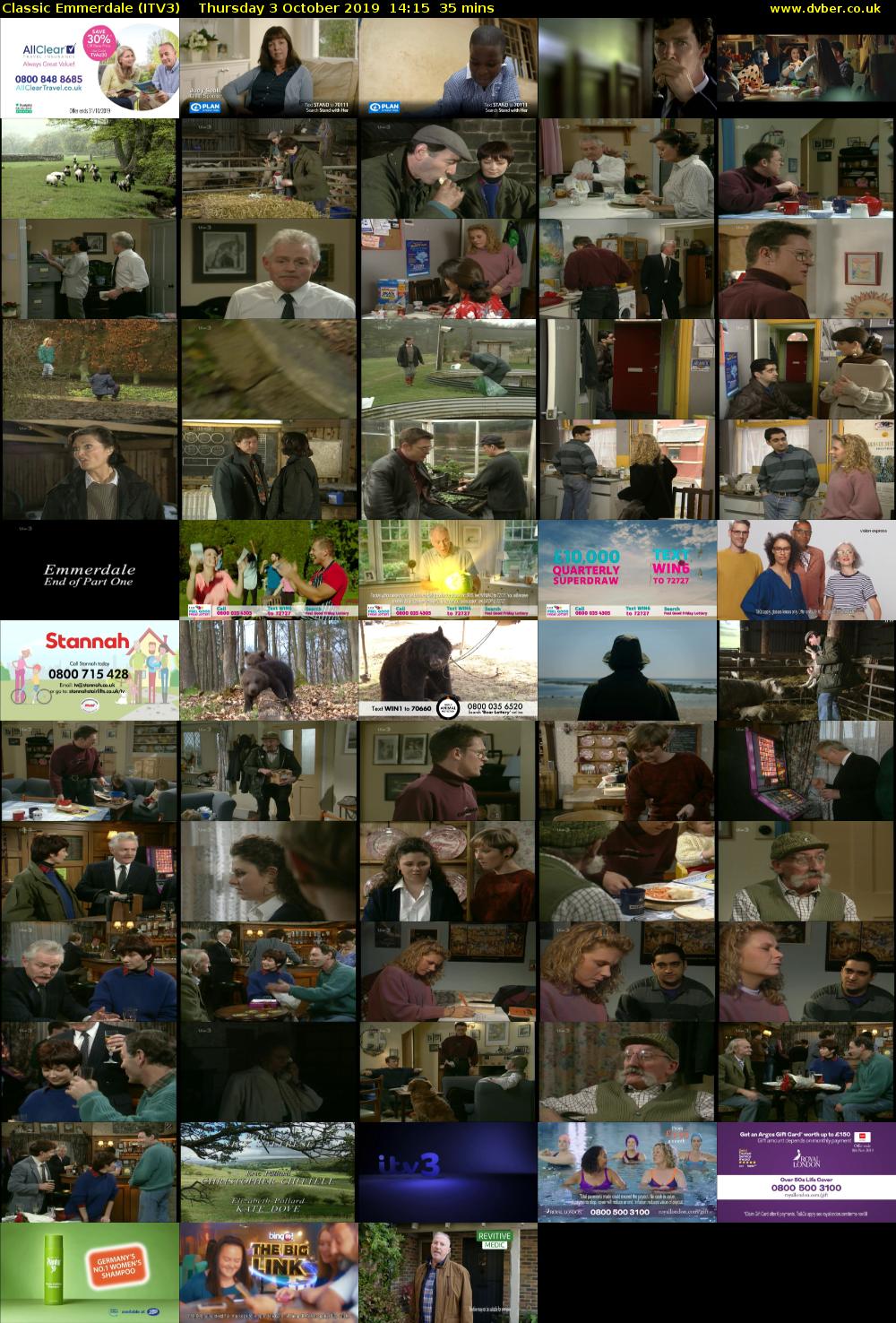 Classic Emmerdale (ITV3) Thursday 3 October 2019 14:15 - 14:50