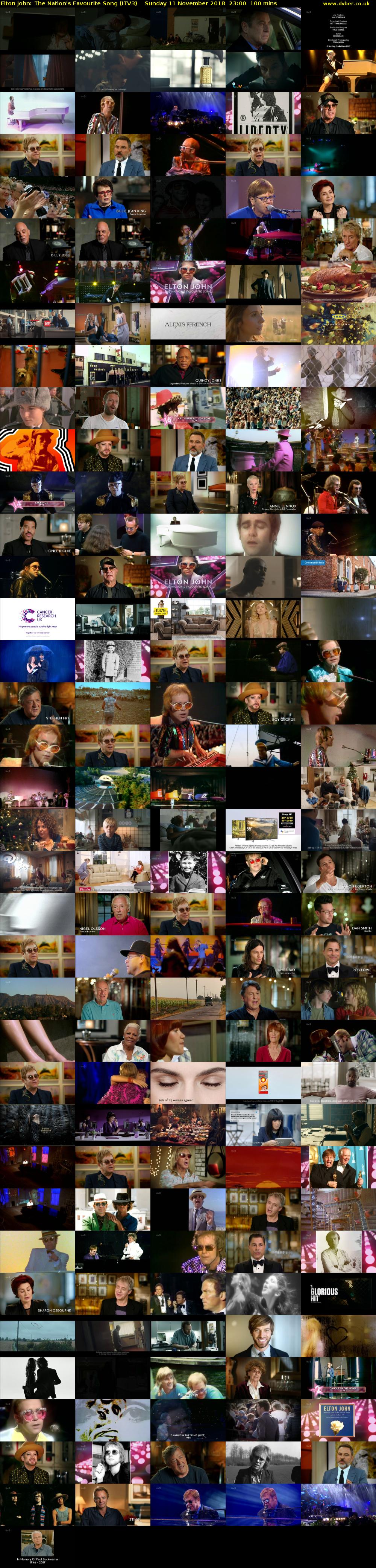 Elton John: The Nation's Favourite Song (ITV3) Sunday 11 November 2018 23:00 - 00:40