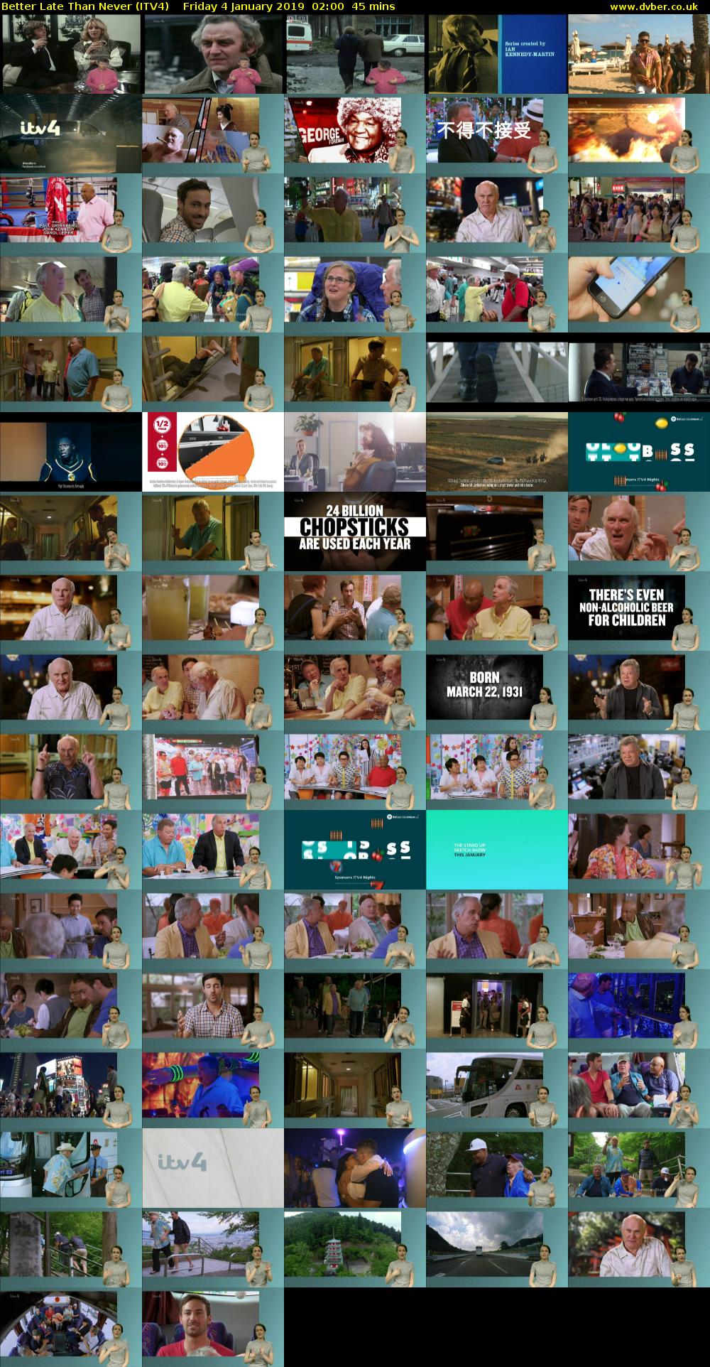 Better Late Than Never (ITV4) Friday 4 January 2019 02:00 - 02:45