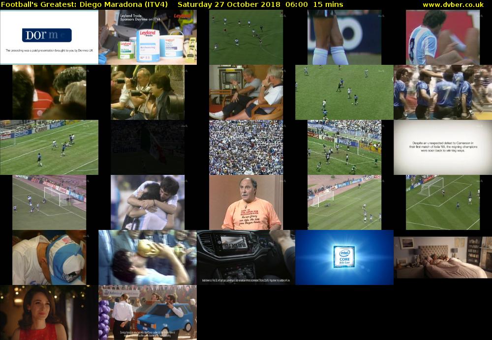 Football's Greatest: Diego Maradona (ITV4) Saturday 27 October 2018 06:00 - 06:15