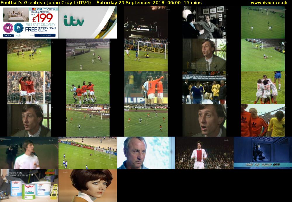 Football's Greatest: Johan Cruyff (ITV4) Saturday 29 September 2018 06:00 - 06:15