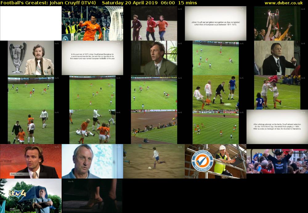 Football's Greatest: Johan Cruyff (ITV4) Saturday 20 April 2019 06:00 - 06:15
