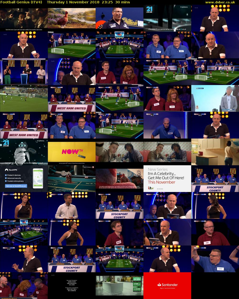 Football Genius (ITV4) Thursday 1 November 2018 23:25 - 23:55
