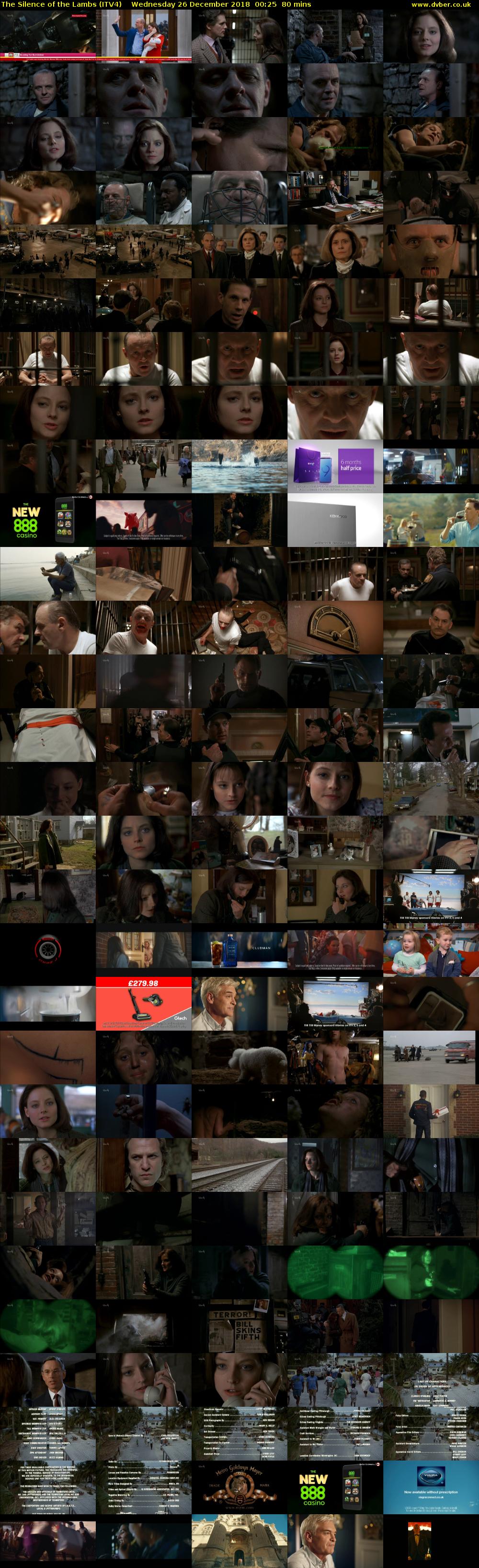 The Silence of the Lambs (ITV4) Wednesday 26 December 2018 00:25 - 01:45