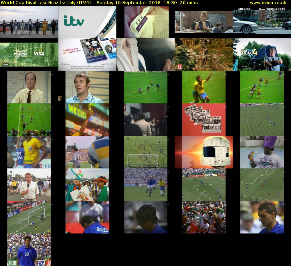 World Cup Rivalries: Brazil v Italy (ITV4) Sunday 16 September 2018 18:30 - 18:50