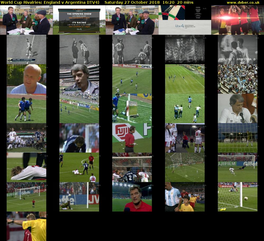 World Cup Rivalries: England v Argentina (ITV4) Saturday 27 October 2018 16:20 - 16:40