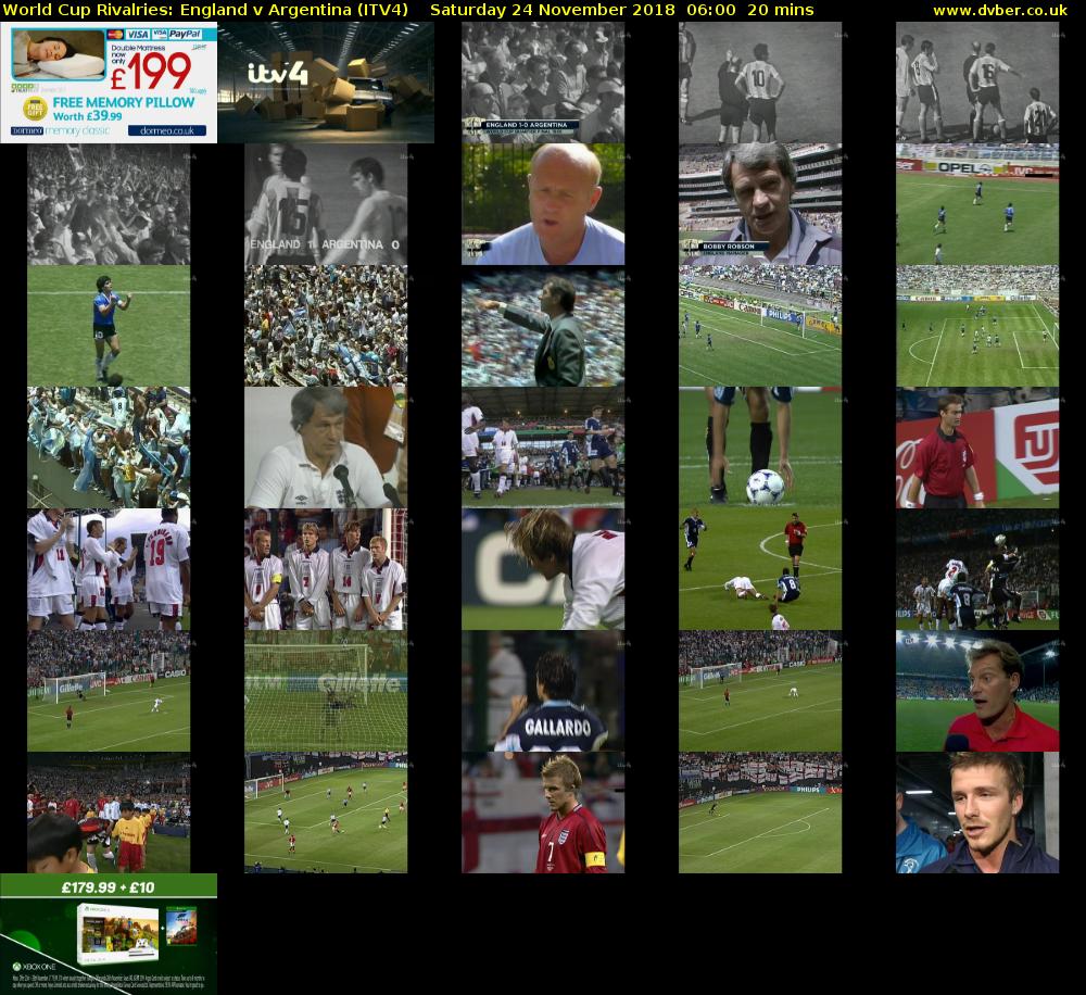 World Cup Rivalries: England v Argentina (ITV4) Saturday 24 November 2018 06:00 - 06:20