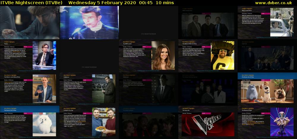 ITVBe Nightscreen (ITVBe) Wednesday 5 February 2020 00:45 - 00:55