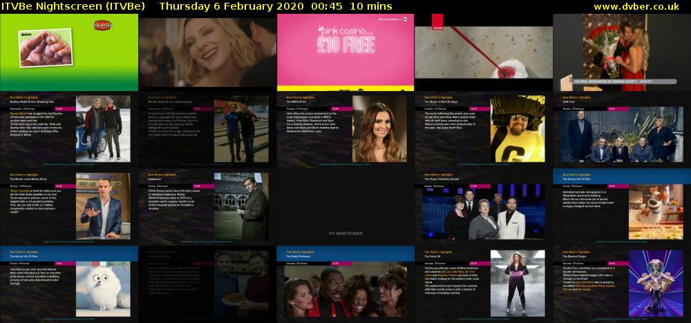 ITVBe Nightscreen (ITVBe) Thursday 6 February 2020 00:45 - 00:55