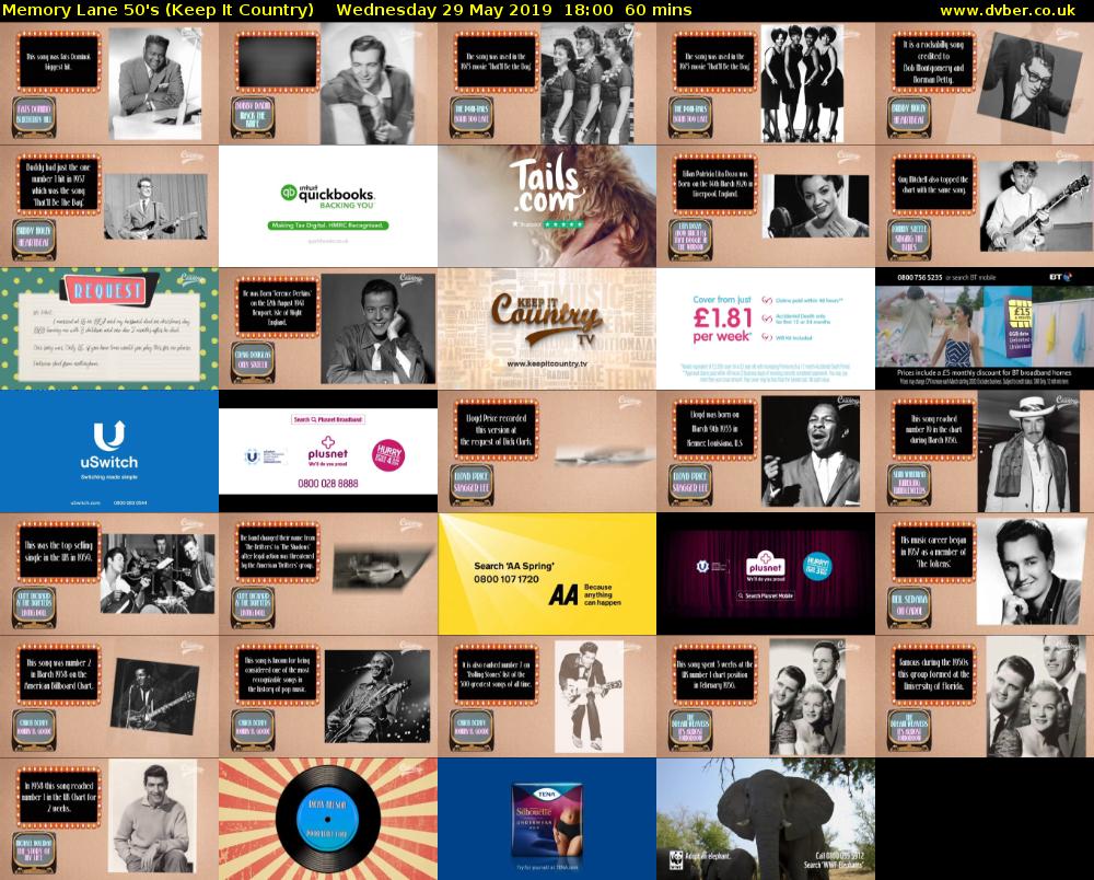 Memory Lane 50's (Keep It Country) Wednesday 29 May 2019 18:00 - 19:00