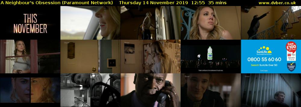 A Neighbour's Obsession (Paramount Network) Thursday 14 November 2019 12:55 - 13:30