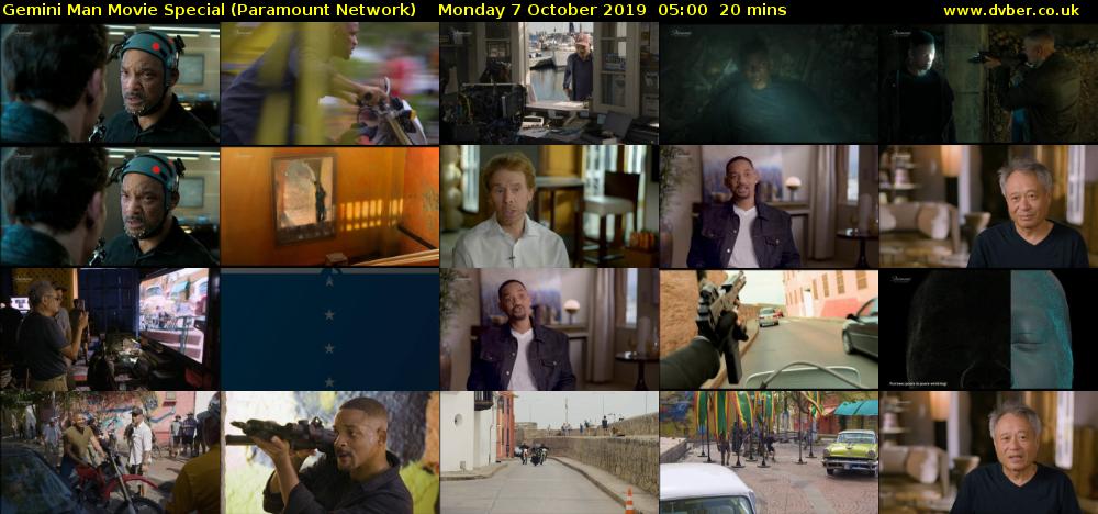 Gemini Man Movie Special (Paramount Network) Monday 7 October 2019 05:00 - 05:20