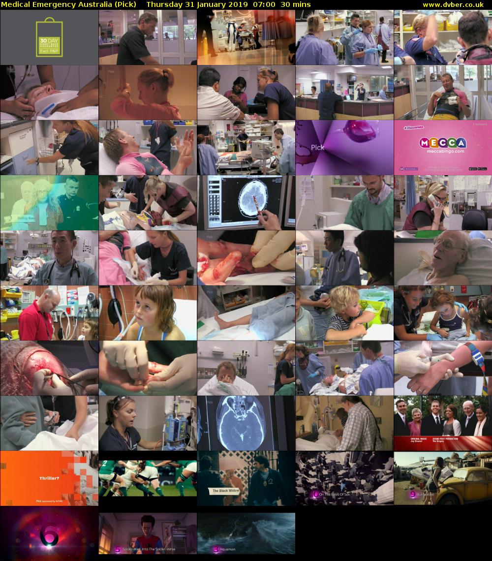 Medical Emergency Australia (Pick) Thursday 31 January 2019 07:00 - 07:30