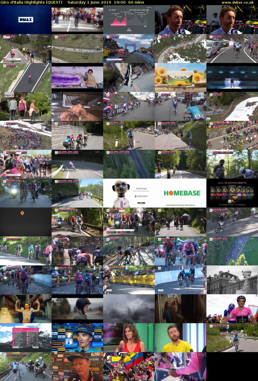 Giro D'Italia Highlights (QUEST) Saturday 1 June 2019 19:00 - 20:00