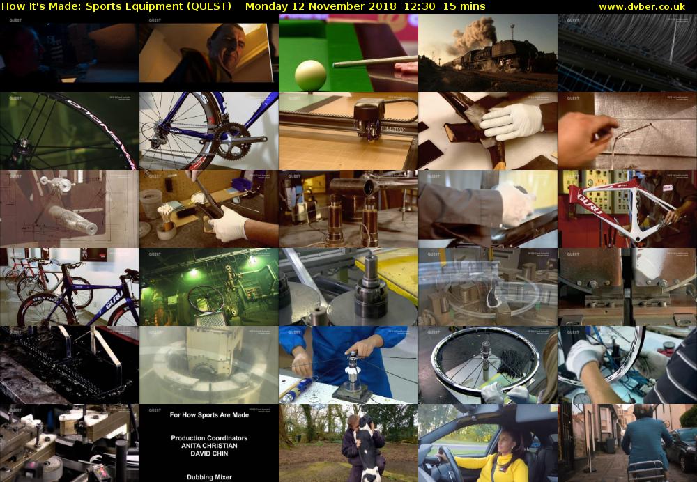 How It's Made: Sports Equipment (QUEST) Monday 12 November 2018 12:30 - 12:45