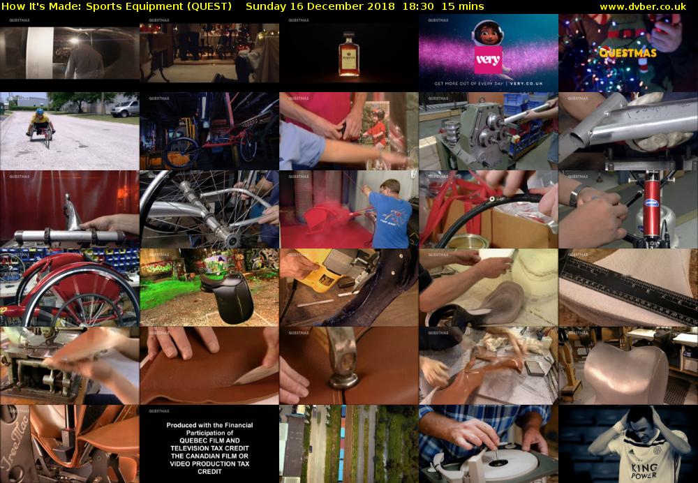 How It's Made: Sports Equipment (QUEST) Sunday 16 December 2018 18:30 - 18:45