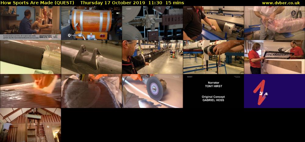 How Sports Are Made (QUEST) Thursday 17 October 2019 11:30 - 11:45