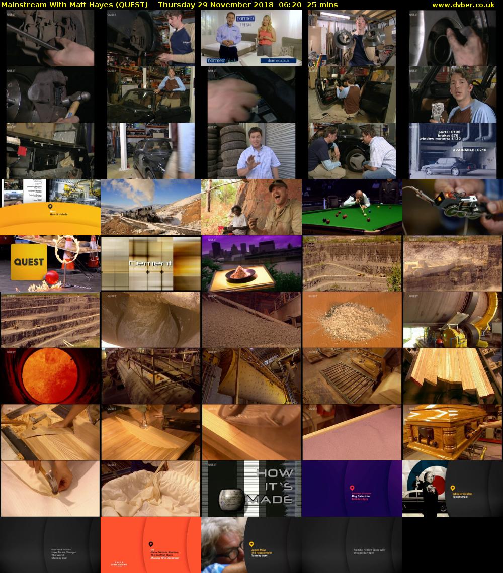 Mainstream With Matt Hayes (QUEST) Thursday 29 November 2018 06:20 - 06:45