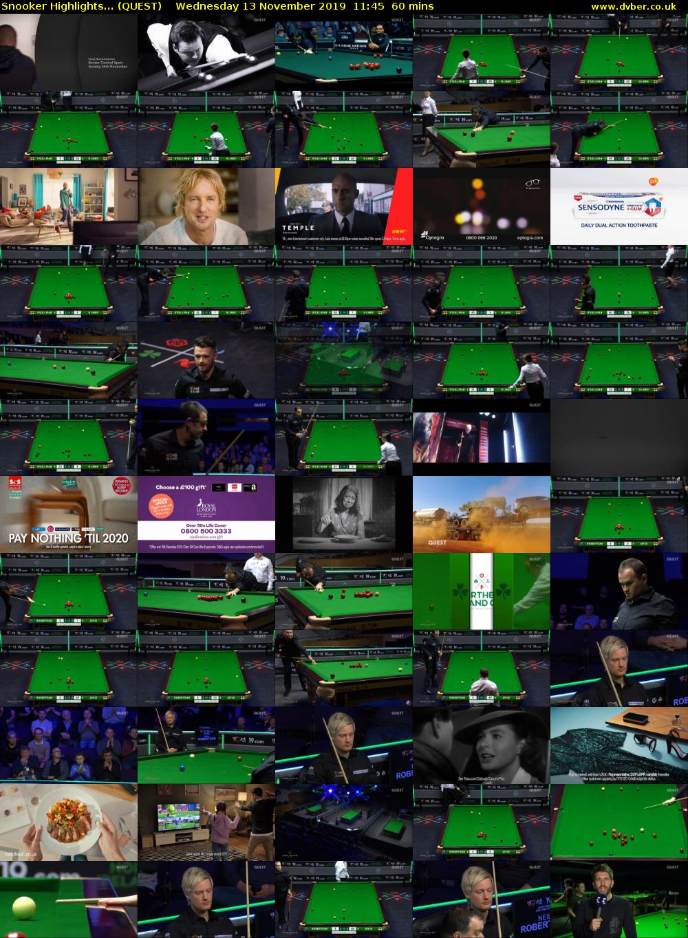 Snooker Highlights... (QUEST) Wednesday 13 November 2019 11:45 - 12:45