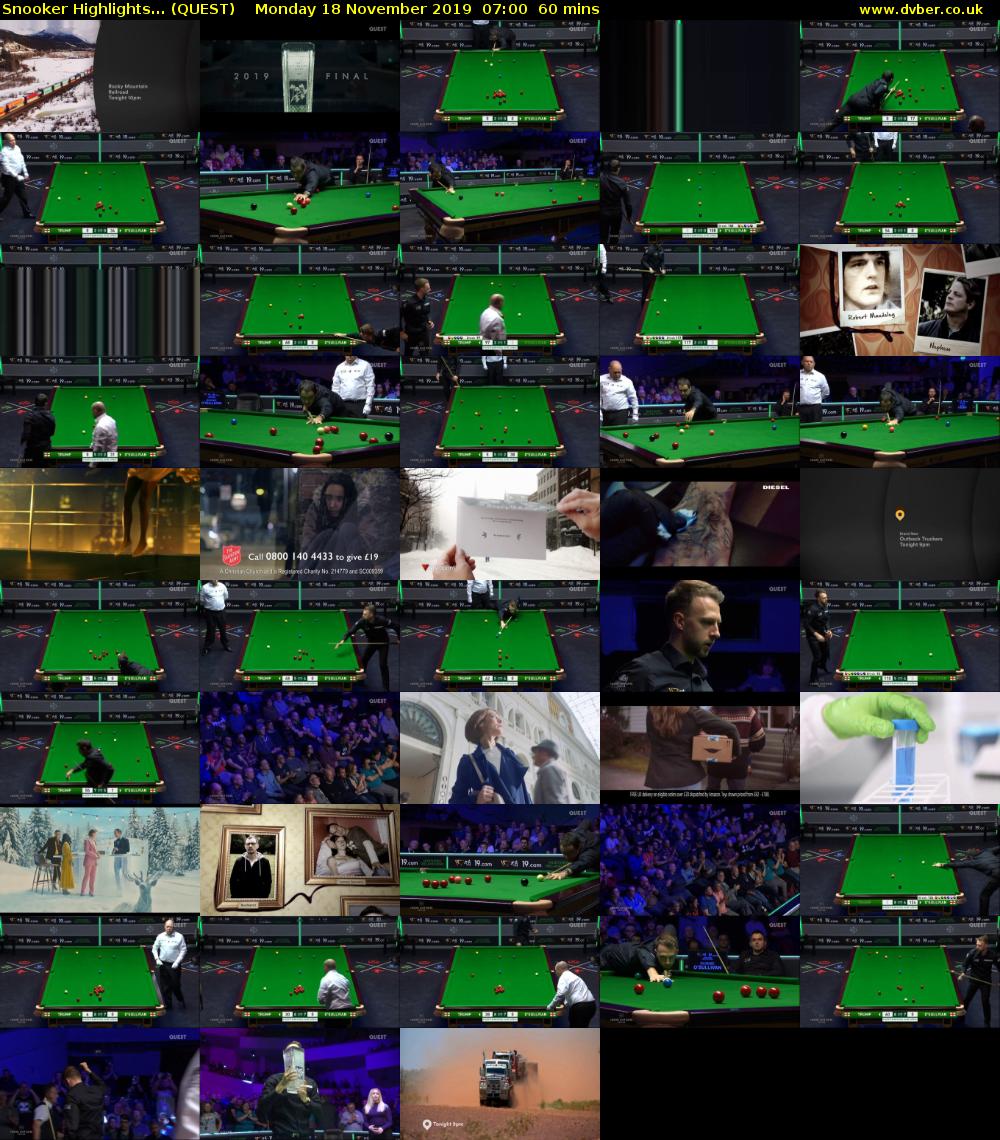 Snooker Highlights... (QUEST) Monday 18 November 2019 07:00 - 08:00