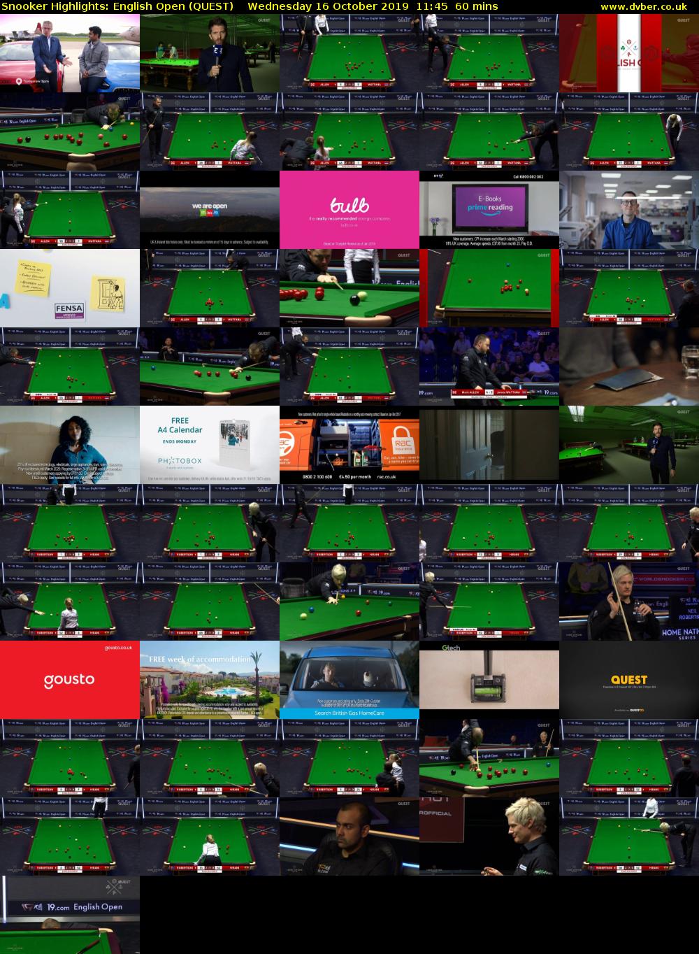 Snooker Highlights: English Open (QUEST) Wednesday 16 October 2019 11:45 - 12:45