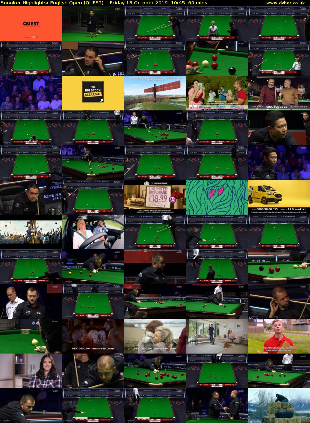 Snooker Highlights: English Open (QUEST) Friday 18 October 2019 10:45 - 11:45