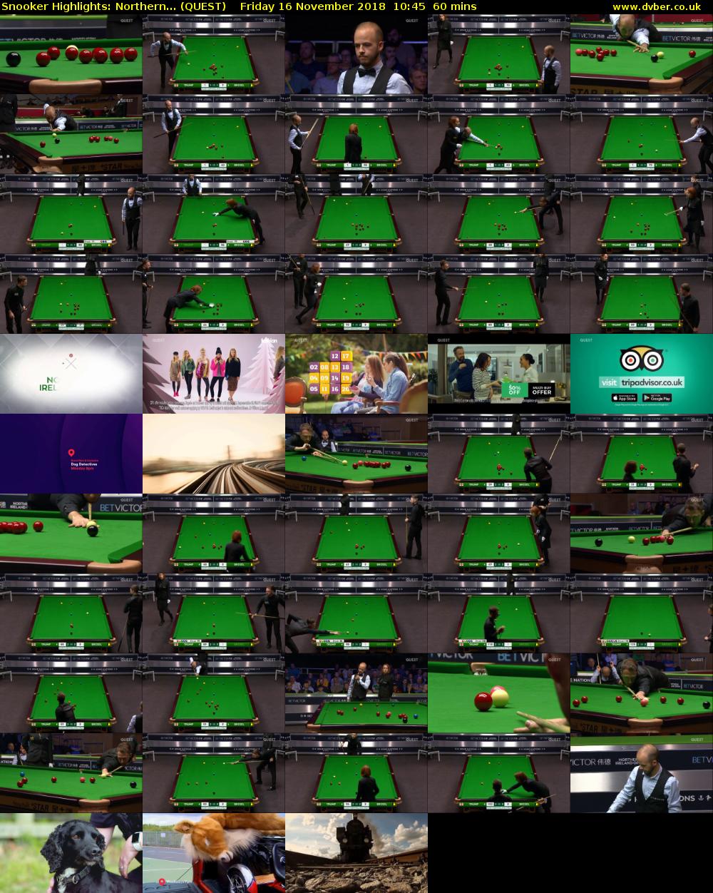 Snooker Highlights: Northern... (QUEST) Friday 16 November 2018 10:45 - 11:45
