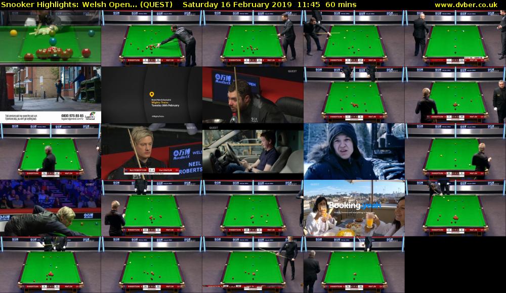Snooker Highlights: Welsh Open... (QUEST) Saturday 16 February 2019 11:45 - 12:45