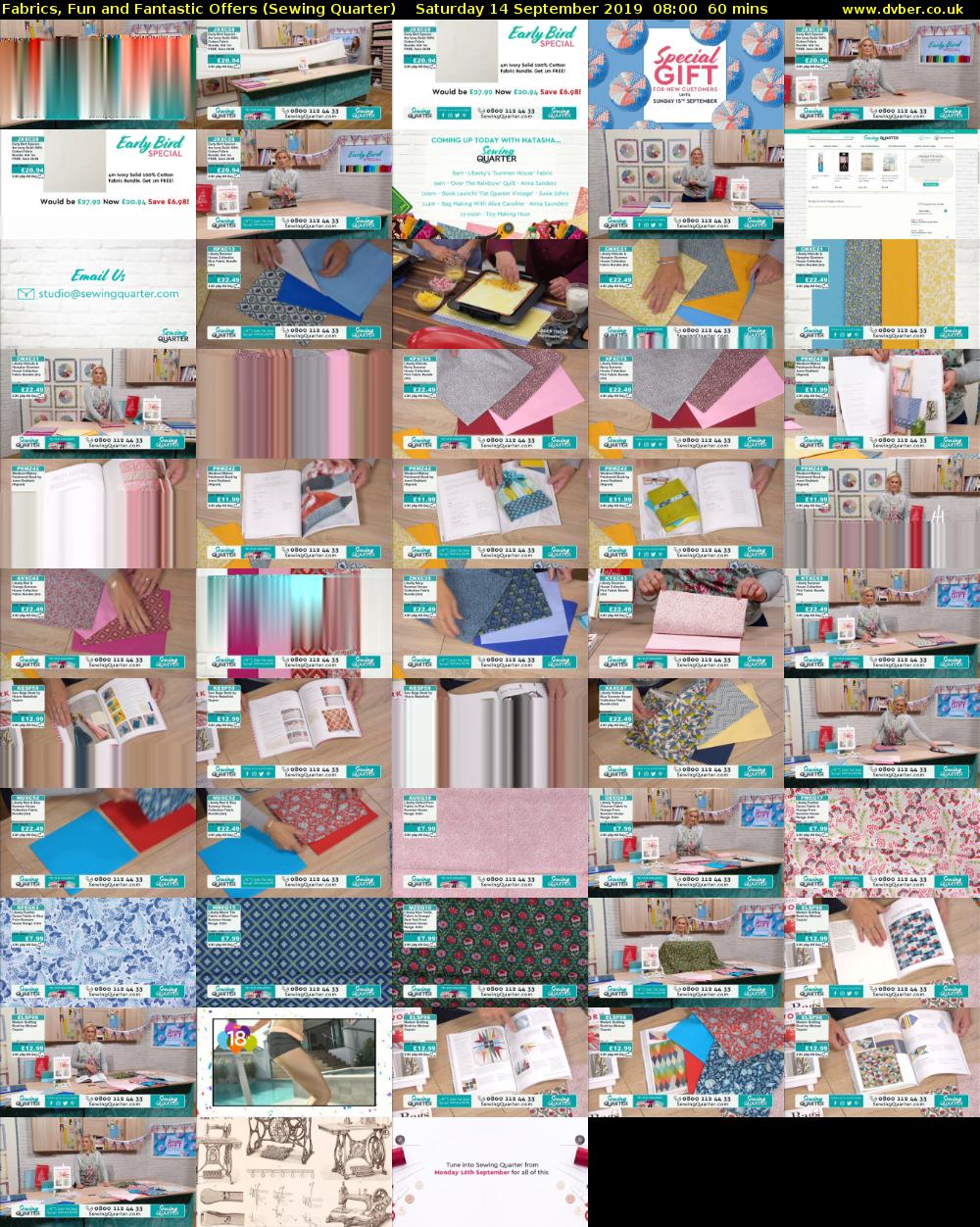 Fabrics, Fun and Fantastic Offers (Sewing Quarter) Saturday 14 September 2019 08:00 - 09:00