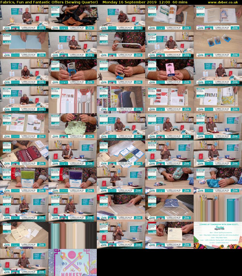 Fabrics, Fun and Fantastic Offers (Sewing Quarter) Monday 16 September 2019 12:00 - 13:00