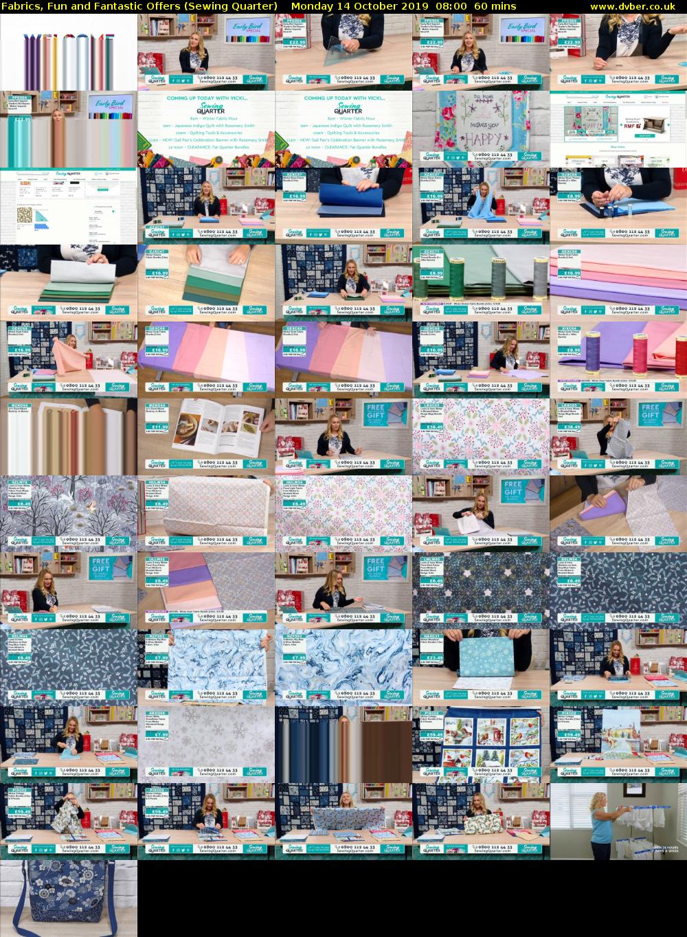 Fabrics, Fun and Fantastic Offers (Sewing Quarter) Monday 14 October 2019 08:00 - 09:00