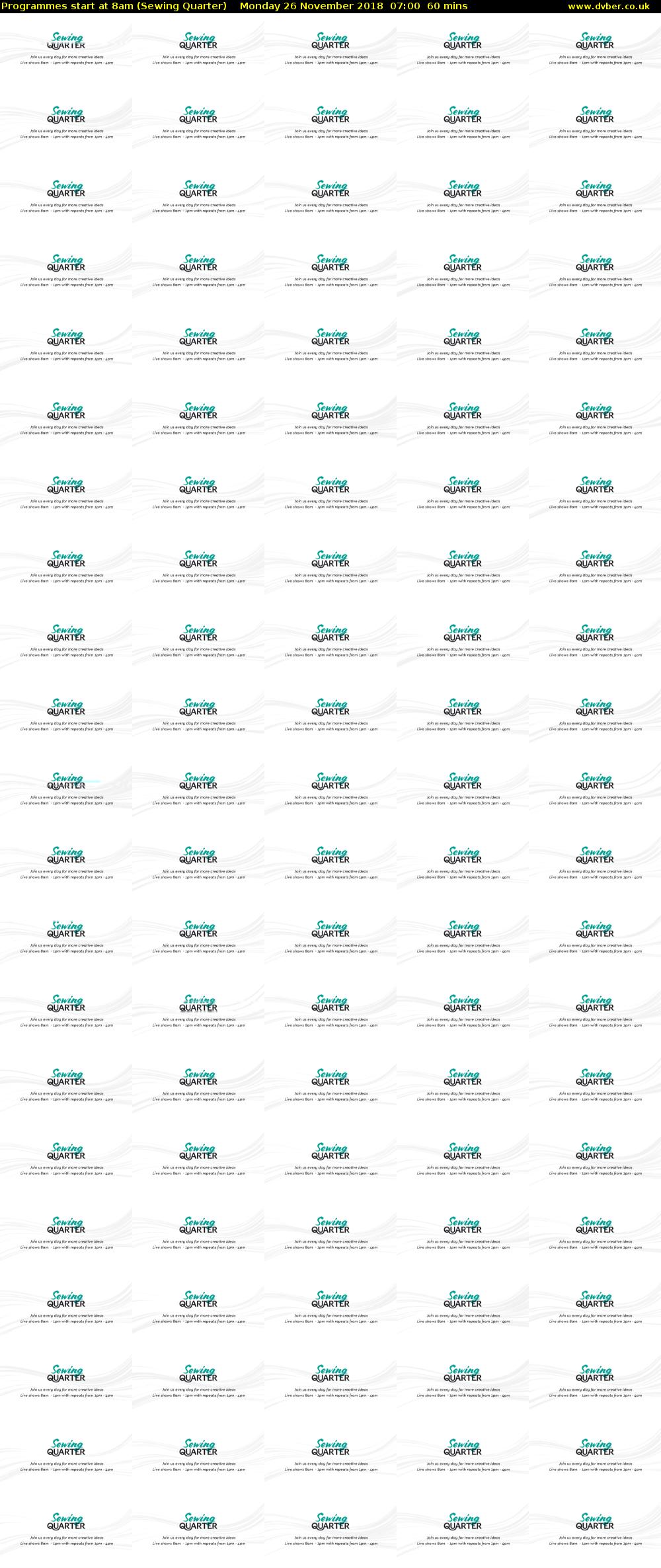 Programmes start at 8am (Sewing Quarter) Monday 26 November 2018 07:00 - 08:00