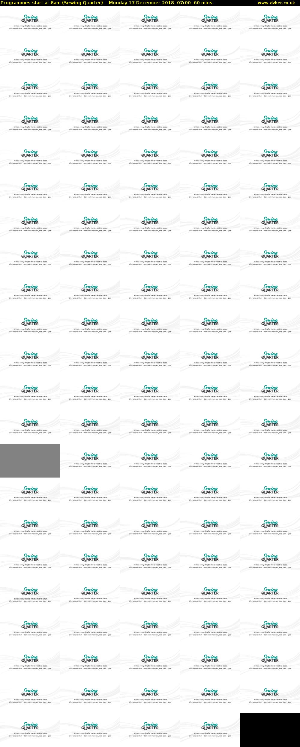 Programmes start at 8am (Sewing Quarter) Monday 17 December 2018 07:00 - 08:00