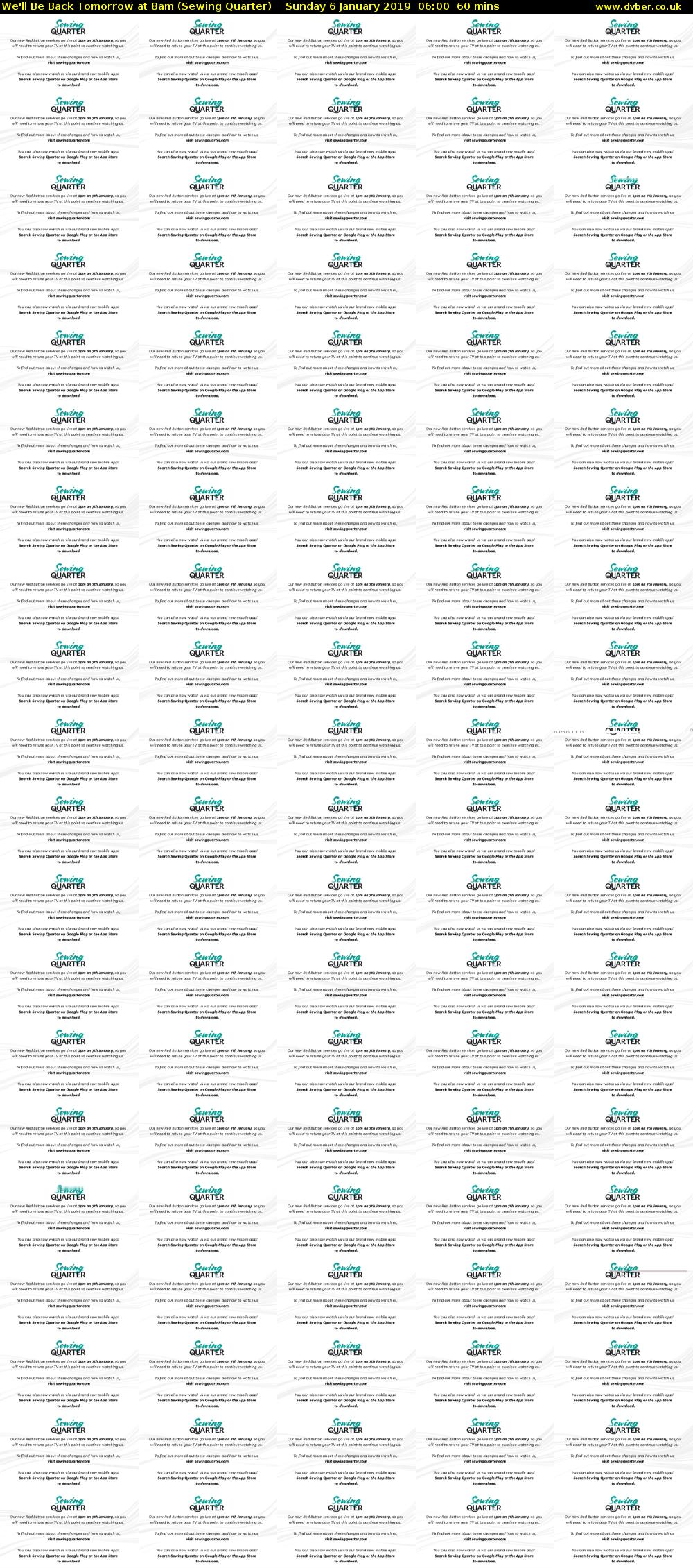 We'll Be Back Tomorrow at 8am (Sewing Quarter) Sunday 6 January 2019 06:00 - 07:00