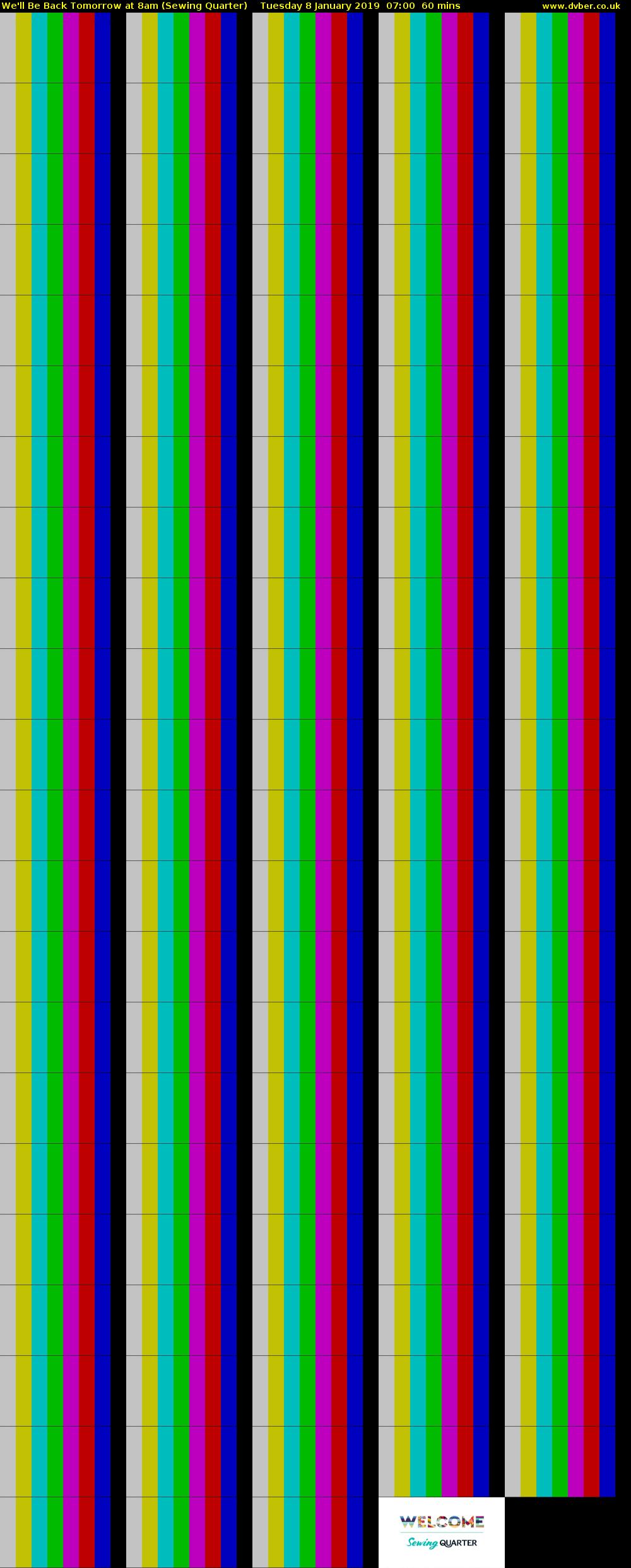 We'll Be Back Tomorrow at 8am (Sewing Quarter) Tuesday 8 January 2019 07:00 - 08:00