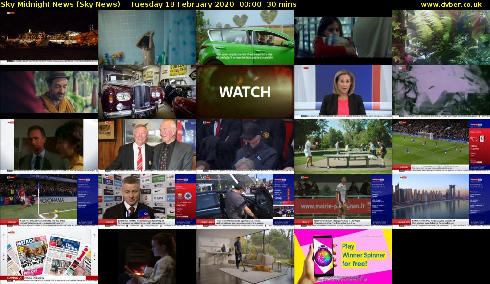 Sky Midnight News (Sky News) Tuesday 18 February 2020 00:00 - 00:30
