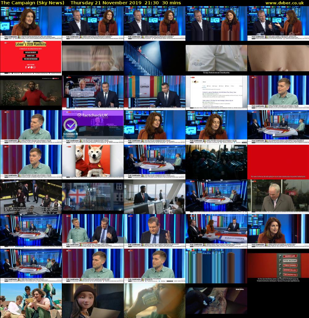 The Campaign (Sky News) Thursday 21 November 2019 21:30 - 22:00